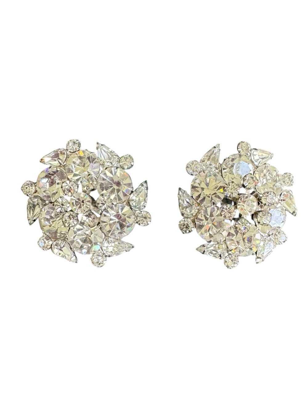 Vintage XL Rhinestone Earrings Clip-On Large Statement Jewelry 50s 60s Designer